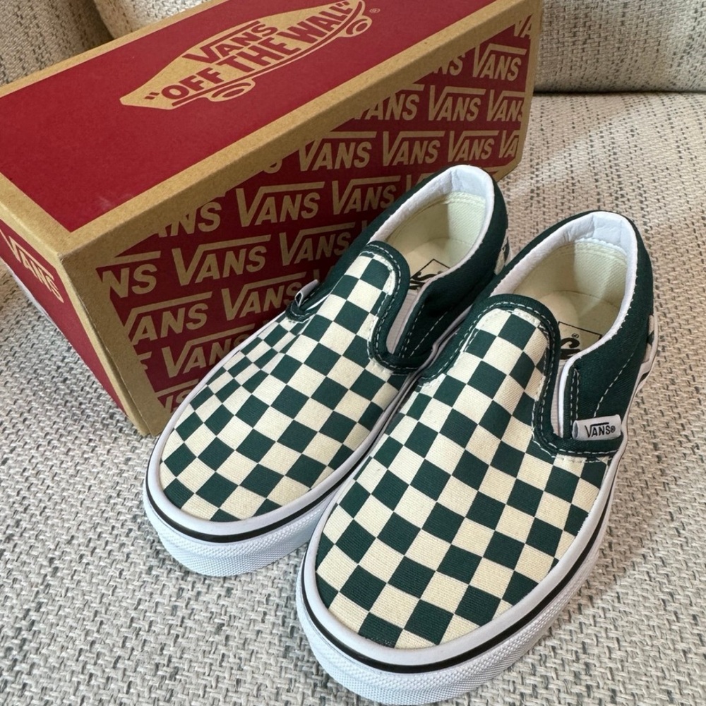 Vans 13.5 Kids Slip-Ons Checkered Green - Picture 2 of 4